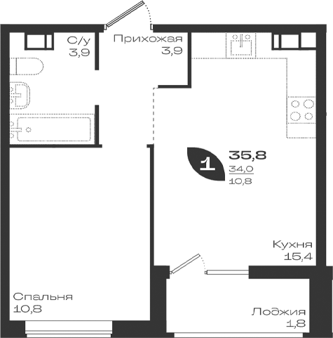 1-комн., 34 м², 7/9 этаж, ЖК «Ботаника»