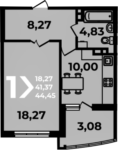 1-комн., 41.37 м², 4/19 этаж, ЖК «Аксиома»