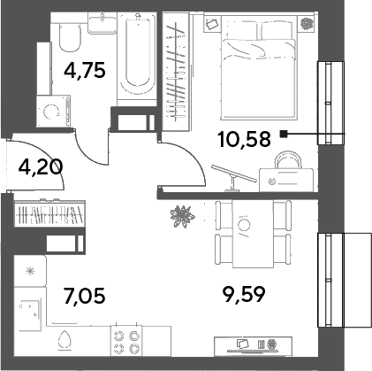 2-комн., 36.17 м², 2/12 этаж, ЖК «Публицист»