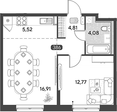 2-комн., 44.09 м², 2/21 этаж, ЖК «Космопарк»