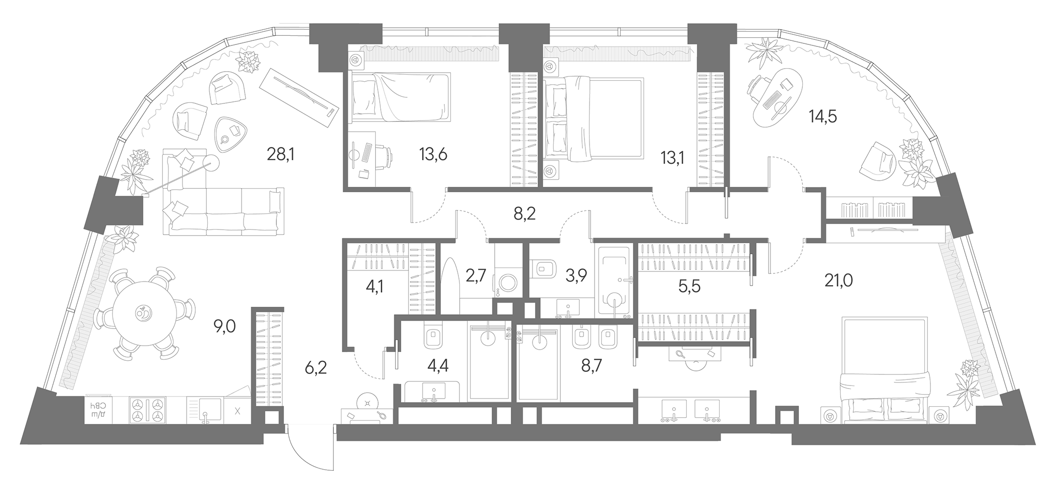 4+ комнаты, 143 м², 18/34 этаж, ЖК «Родина Парк»
