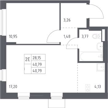2-комн., 40.79 м², 2/9 этаж, ЖК «Подольские кварталы»