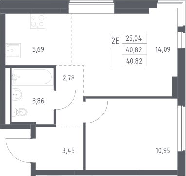 2-комн., 40.82 м², 17/17 этаж, ЖК «Горки Парк»