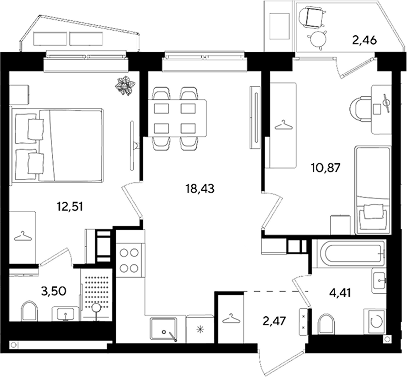 3-комн., 52.19 м², 7/8 этаж, ЖК «Парк Победы 3»