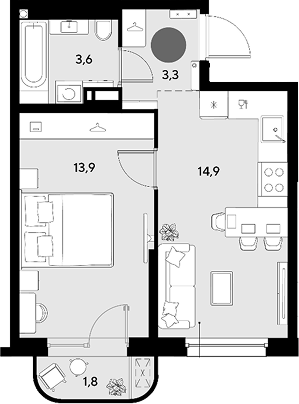1-комн. квартира, 35.7 м² в ЖК Грейд — фото 2
