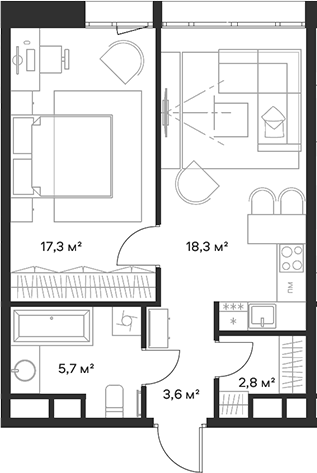 2-комн., 47.7 м², 4/23 этаж, ЖК «Союз»