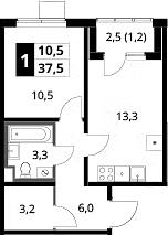 1-комн., 36.3 м², 14/18 этаж, ЖК «1-й Ясеневский»
