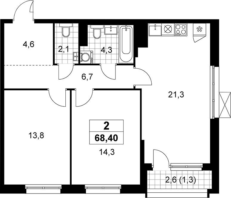 3-комн., 67.1 м², 13/13 этаж, ЖК «Прокшино»