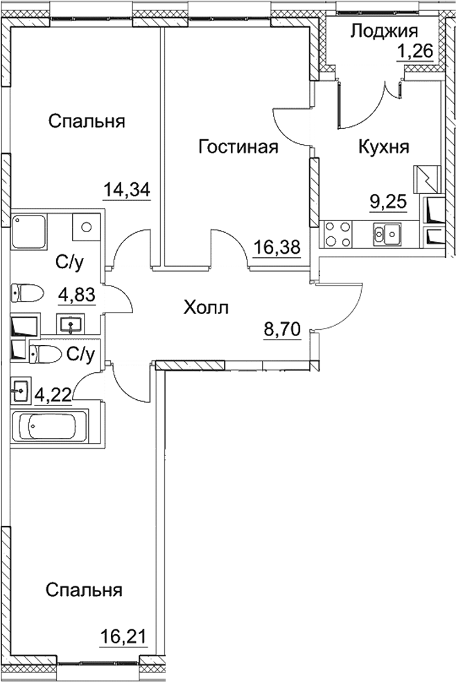 3-комн., 73.93 м², 3/7 этаж, ЖК «СЕЗАР СИТИ»