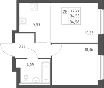 2-комн., 34.58 м², 11/11 этаж, ЖК «Горки Парк»