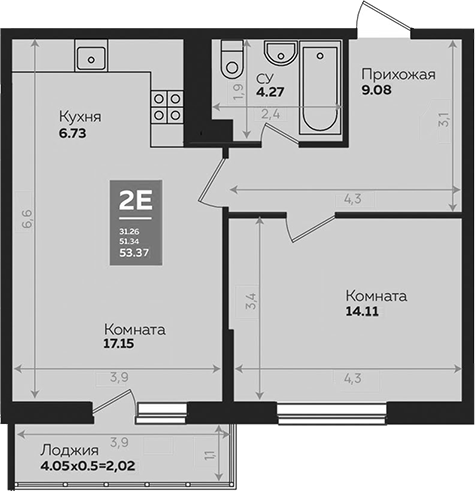 2-комн. квартира, 51.29 м² в ЖК Левада — фото 2