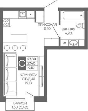 Студия квартира, 27.4 м² в ЖК Иначе в Молодежном — фото 2