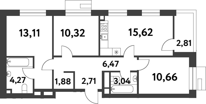 3-комн., 68.08 м², 4/8 этаж, ЖК «Смарт Гарден»