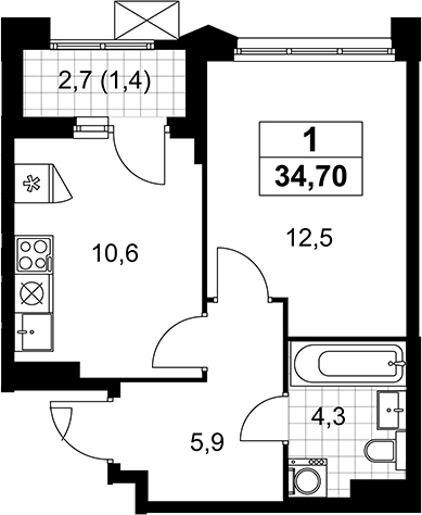1-комн., 33.3 м², 20/22 этаж, ЖК «Деснаречье»