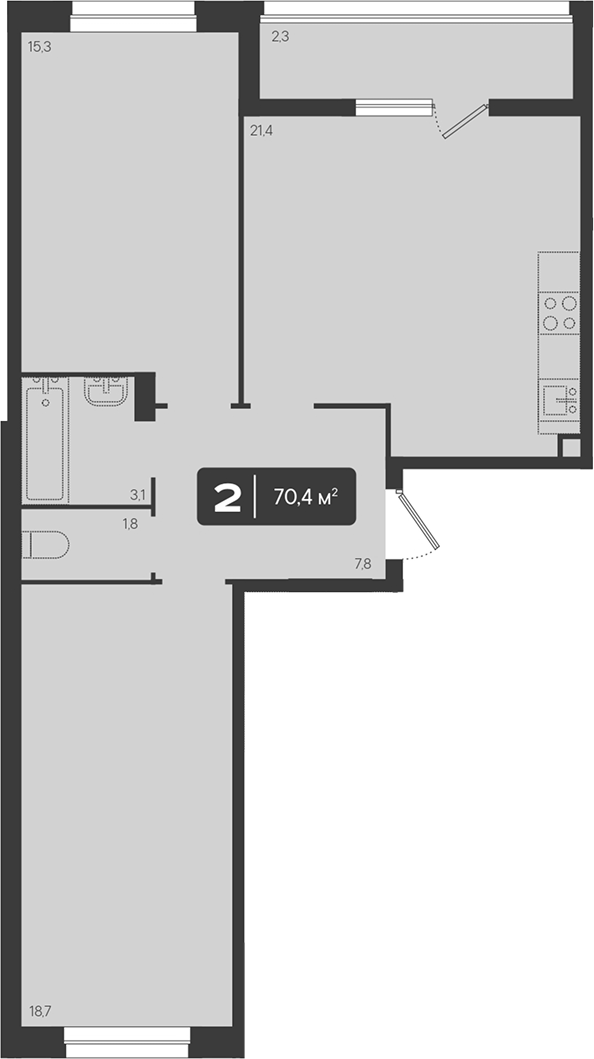2-комн. квартира, 68.1 м² в ЖК Архитектор. ГК ЮгСтройИнвест — фото 2