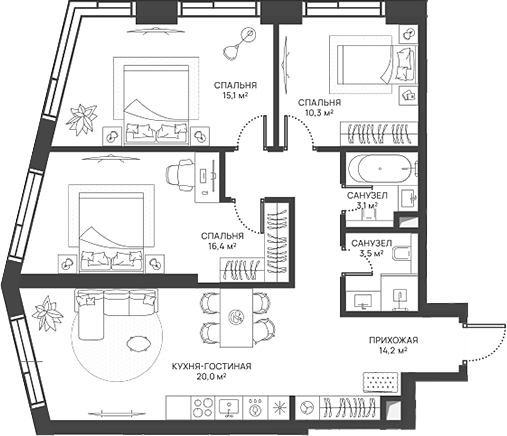 4+ комнаты, 82.6 м², 39/52 этаж, ЖК «СВЕТ»