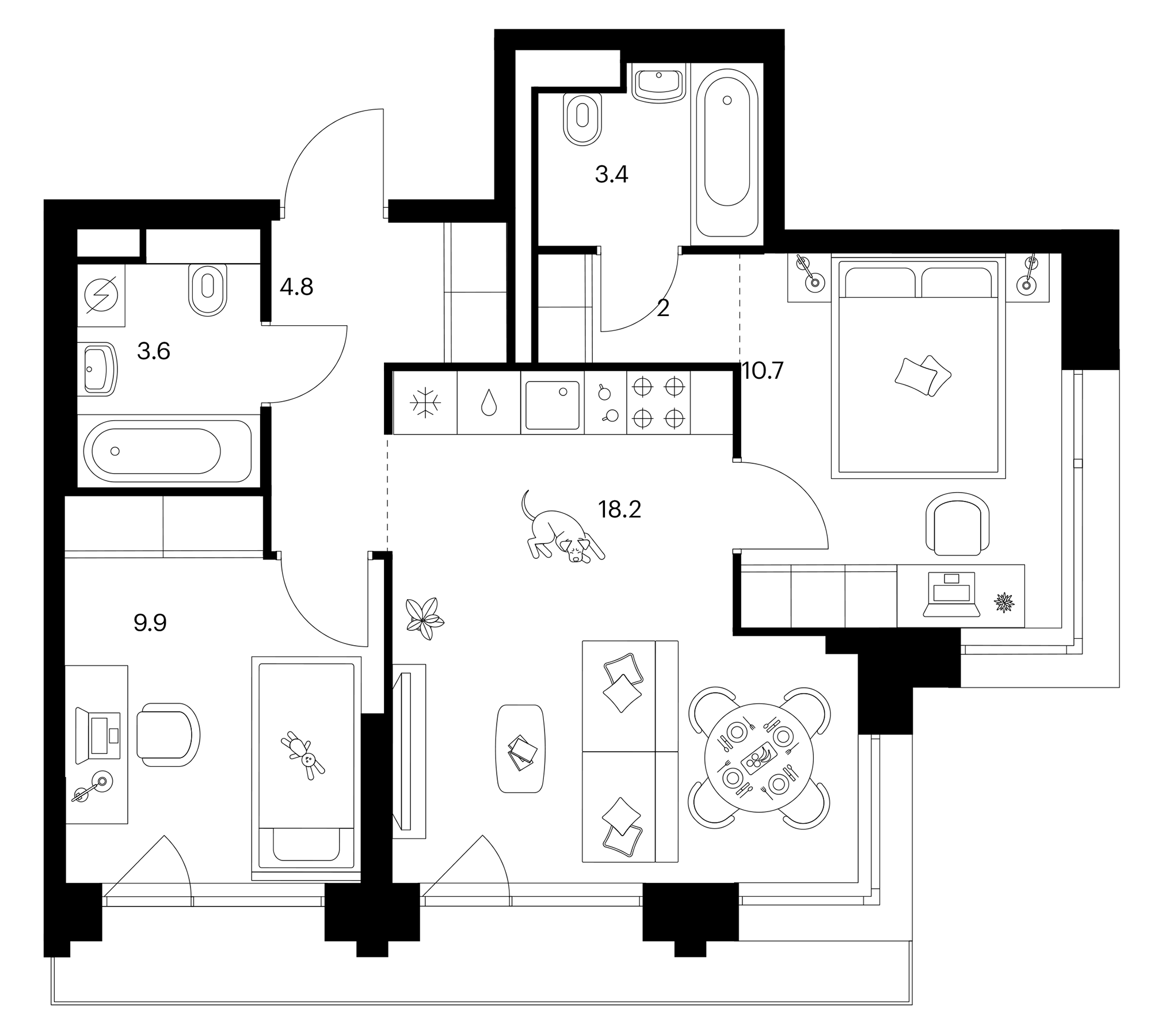 2-комн., 53.9 м², 15/30 этаж, ЖК «Строгино 360»
