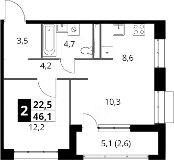 1-комн., 43.5 м², 18/25 этаж, ЖК «1-й Саларьевский»