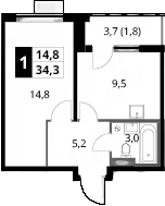 1-комн., 32.5 м², 23/24 этаж, ЖК «1-й Донской»