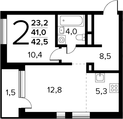 2-комн., 41 м², 12/14 этаж, ЖК «Новые Ватутинки Квартал у реки»