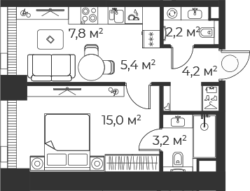 2-комн., 37.8 м², 9/71 этаж, ЖК «Веер»