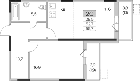 1-комн., 52.7 м², 5/9 этаж, ЖК «Пироговская ривьера. Мытищи»