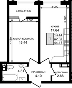 Продается 1-комн. квартира, 42.37 м²