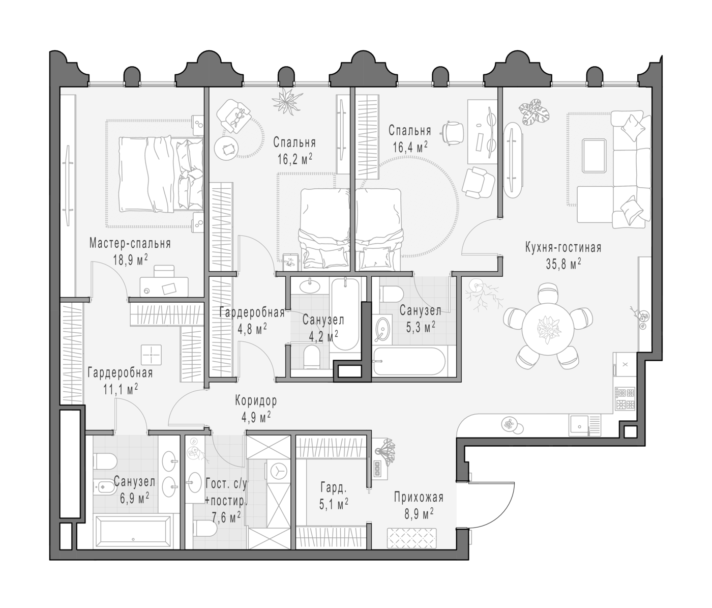 4+ комнаты, 146.6 м², 9/12 этаж, ЖК «Клубный квартал Фрунзенский»
