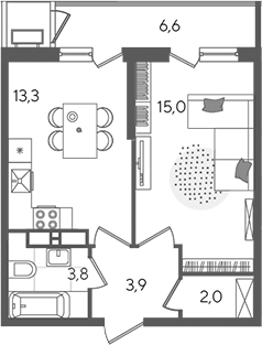 1-комн. квартира, 38 м² в ЖК Рекорд — фото 2