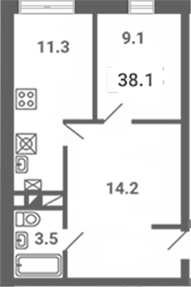1-комн., 38.1 м², 1/4 этаж, ЖК «Южная Долина»