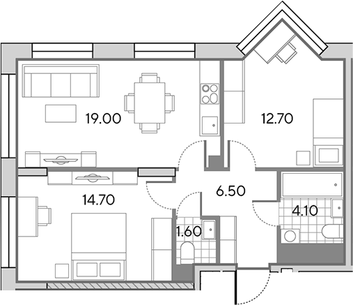 3-комн., 58.6 м², 26/30 этаж, ЖК «Вейв»