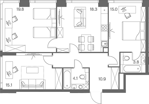 4+ комнаты, 87 м², 15/43 этаж, ЖК «ЛОТ от Аквилон»