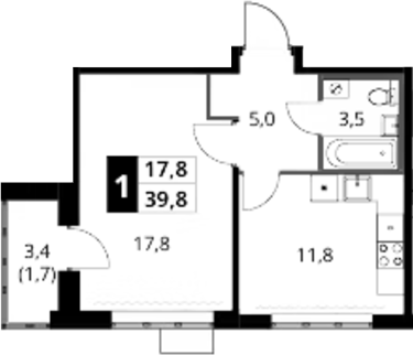 1-комн., 38.1 м², 9/16 этаж, ЖК «1-й Шереметьевский»