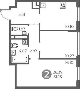 2-комн., 51.15 м², 12/28 этаж, ЖК «Нижегородская от Гранель»