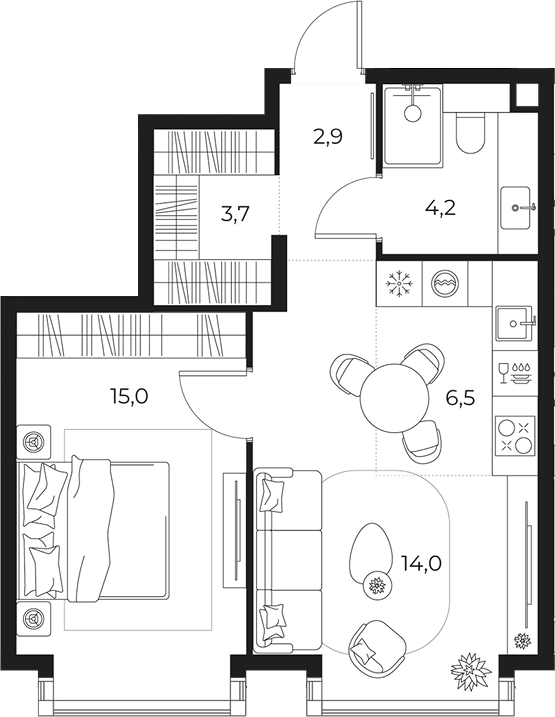 2-комн., 46.3 м², 6/16 этаж, ЖК «МАСТЕРС»