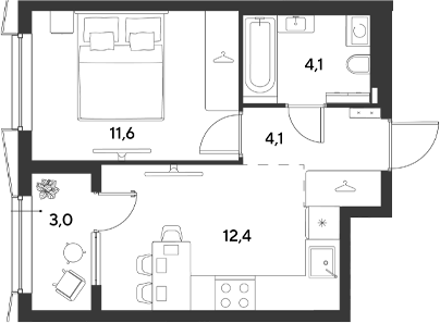 1-комн., 32.2 м², 2/9 этаж, ЖК «Ридз»