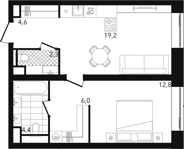 2-комн., 49.37 м², 5/26 этаж, ЖК «Репаблик»