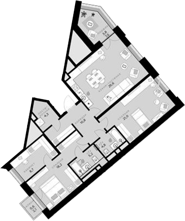 4+ комнаты, 102.6 м², 4/7 этаж, ЖК «СберСити»