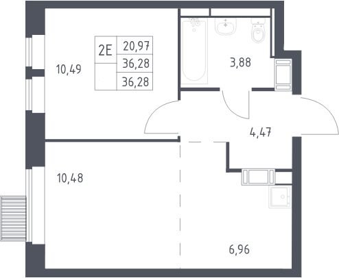 2-комн., 36.28 м², 13/17 этаж, ЖК «Большое Путилково»