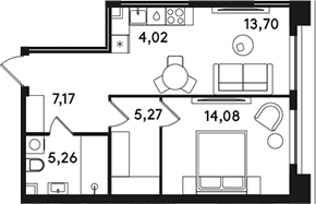 2-комн., 49.5 м², 24/49 этаж, ЖК «СОЛОС»