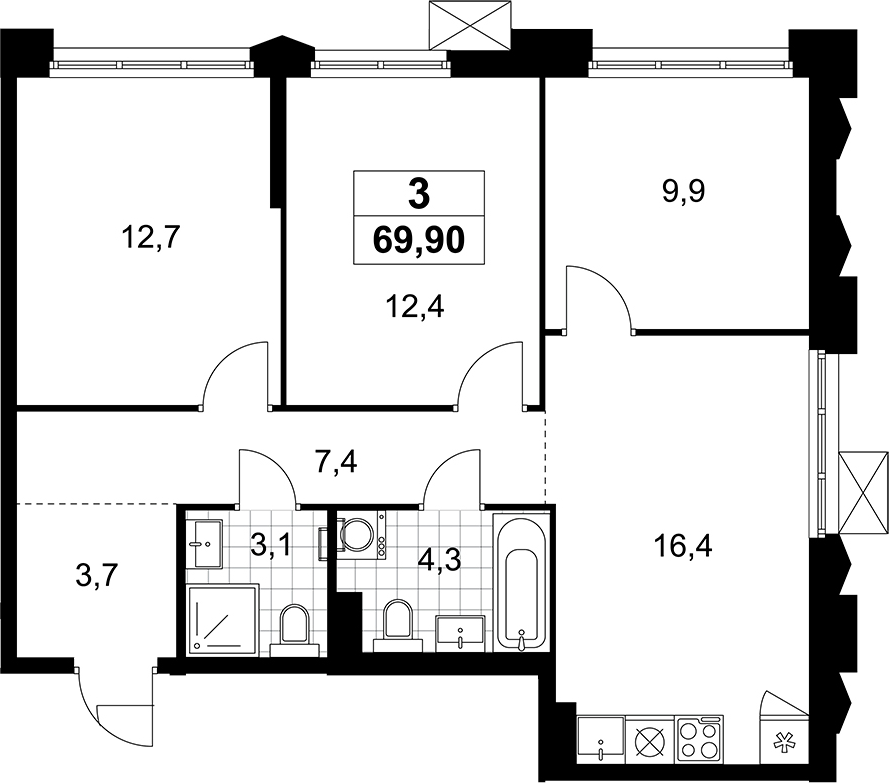4+ комнаты, 69.9 м², 10/14 этаж, ЖК «Деснаречье»