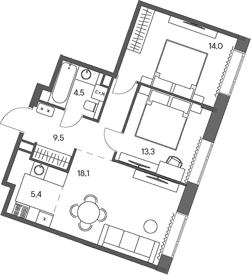 3-комн., 64.8 м², 30/30 этаж, ЖК «Родина Переделкино»