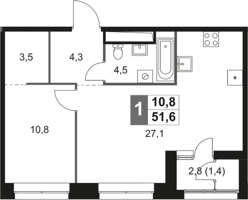 2-комн., 50.2 м², 13/31 этаж, ЖК «Скай Гарден»