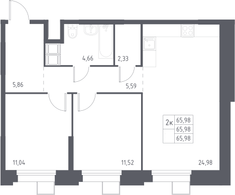 3-комн., 65.98 м², 11/23 этаж, ЖК «Тропарево Парк»