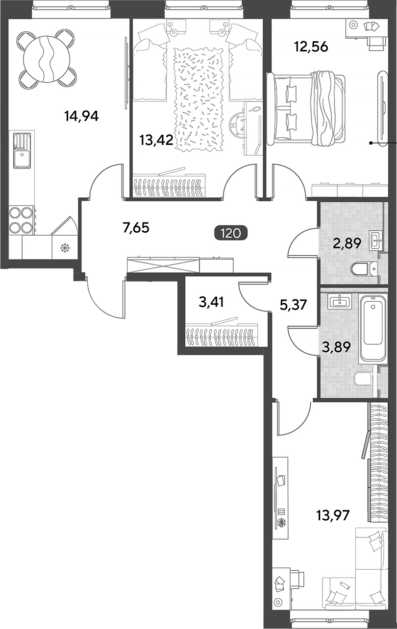 3-комн., 78.1 м², 16/25 этаж, ЖК «Космопарк»