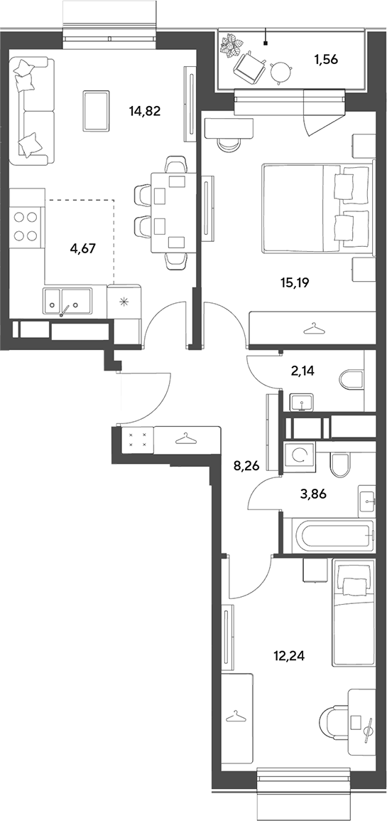 3-комн., 61.18 м², 3/9 этаж, ЖК «Публицист»