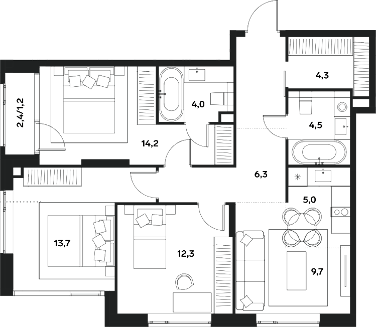 4+ комнаты, 78.5 м², 21/30 этаж, ЖК «АЛИА»