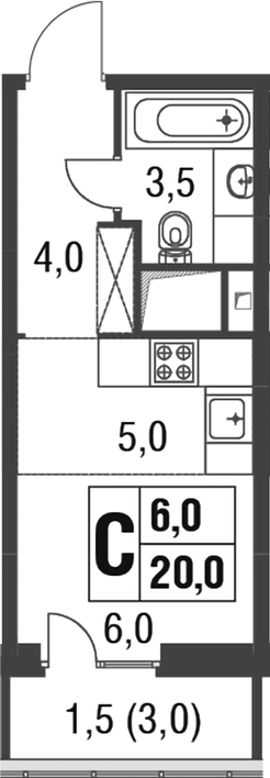 Студия, 18.5 м², 25/25 этаж, ЖК «Новые котельники»