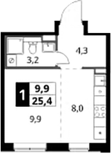Студия, 25.4 м², 2/17 этаж, ЖК «1-й Химкинский»