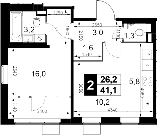 2-комн., 40.8 м², 6/17 этаж, ЖК «1-й Химкинский»